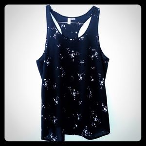 Racer back black flowy tank top with flower detail